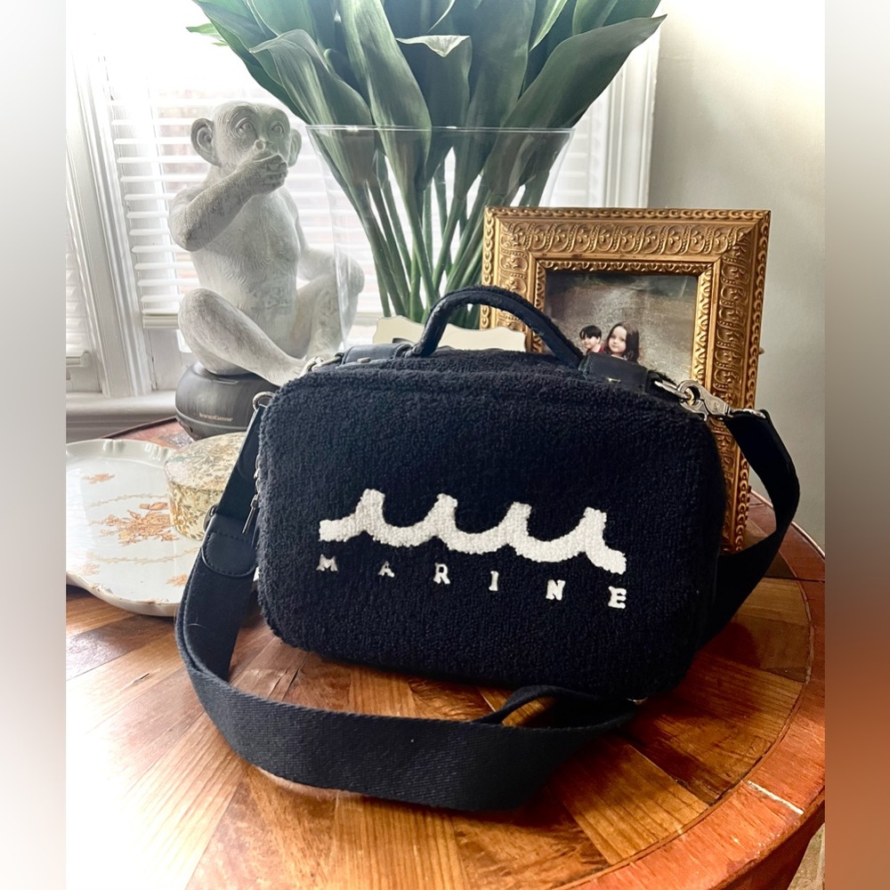 Muta Marine Navy Blue Sherpa Wave Mini Crossbody Pouch Bag Shoulder Strap